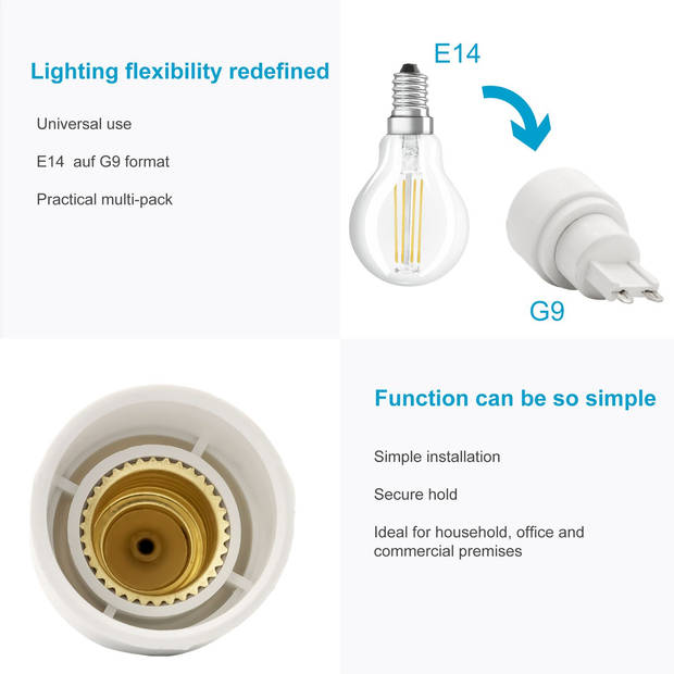 Intirilife g9 naar e14 lampvoet adapter in wit - 4x lampadapter voor het omvormen van g9 naar e14-set