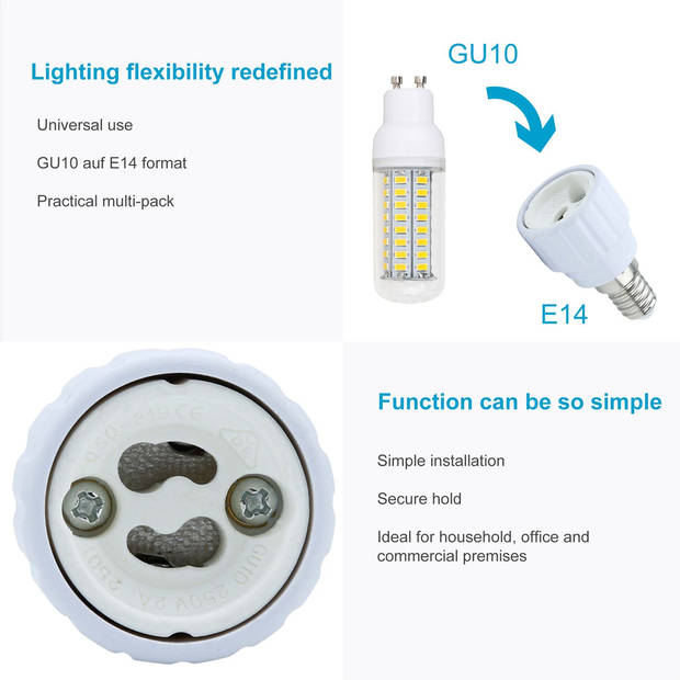 Intirilife e14 naar gu10 lampvoet adapter in wit - 4x lampadapter voor het omformatteren van e14 naar gu10