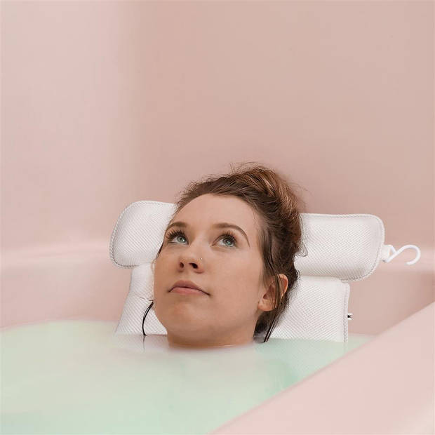 Intirilife badkussen in wit – spa badkuip hoofdkussen van waterafstotende stof – ergonomische vorm en sterke zuignappen