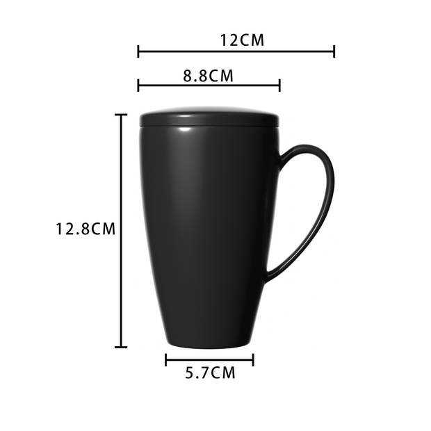 Intirilife koffiekopje theekop theemok met deksel en thee-ei in zwart met een inhoud van 350 ml porseleinen