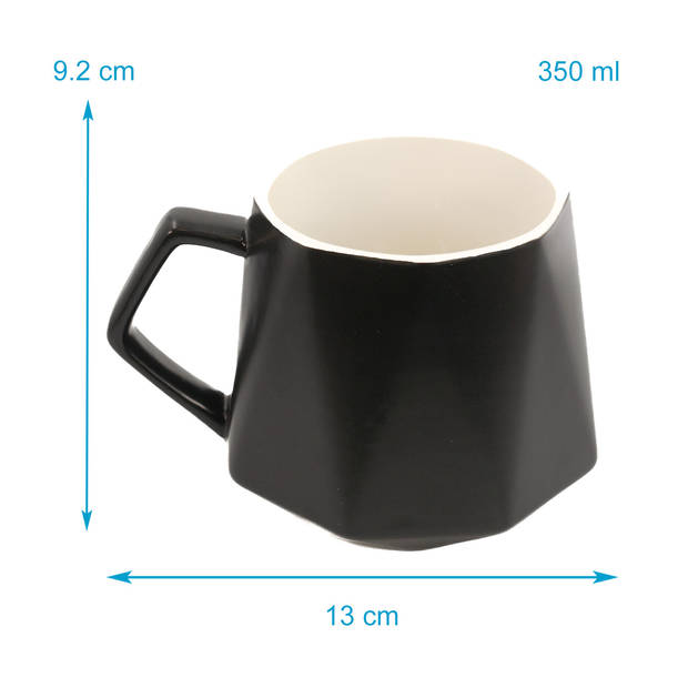 Intirilife koffiekopje met fijne afwerking in het zwart, inhoud van 350 ml - 13 x 10.5 x 9.2 cm - theekopje met handvat