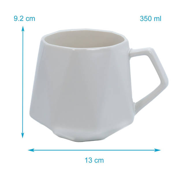 Intirilife 2x koffiekopje met fijne afwerking in het wit, inhoud van 350 ml - 13 x 10.5 x 9.2 cm - theekopje mok