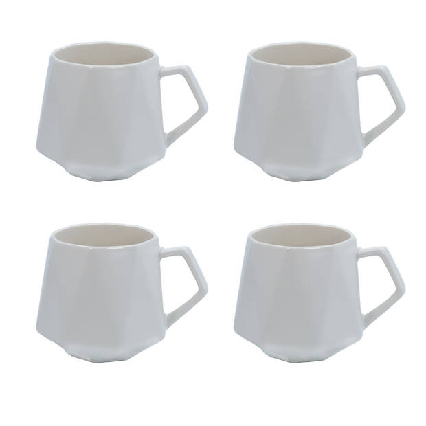 Intirilife 4x koffiekopje met fijne afwerking in het wit, inhoud van 350 ml - 13 x 10.5 x 9.2 cm - theekopje mok