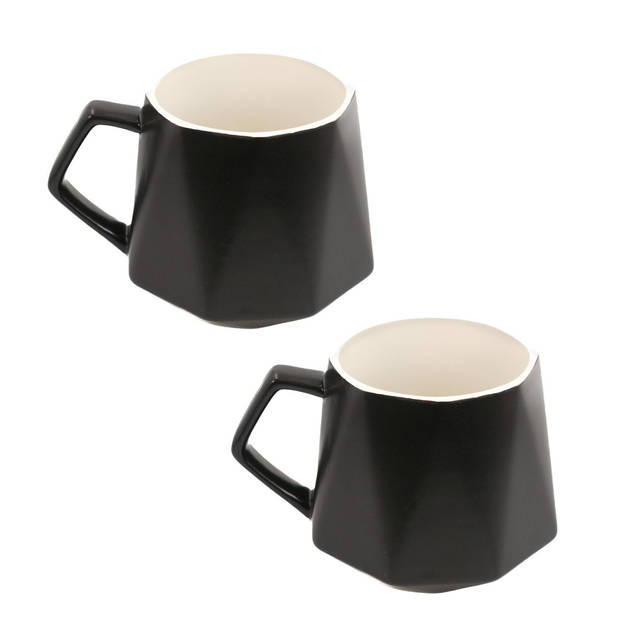 Intirilife 2x koffiekopje met fijne afwerking in het zwart, inhoud van 350 ml - 13 x 10.5 x 9.2 cm - theekopje mok