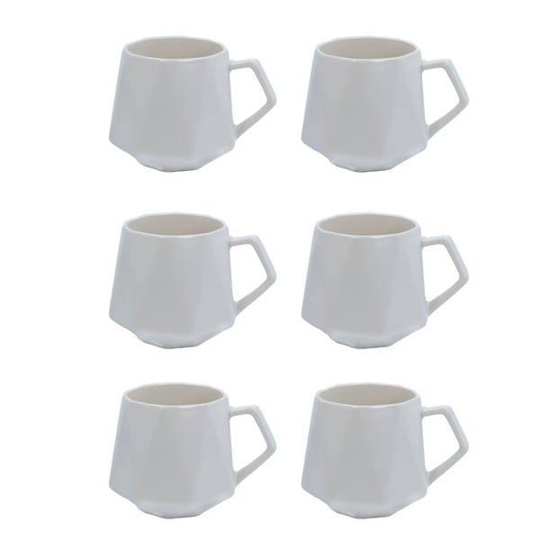 Intirilife 6x koffiekopje met fijne afwerking in het wit, inhoud van 350 ml - 13 x 10.5 x 9.2 cm - theekopje mok