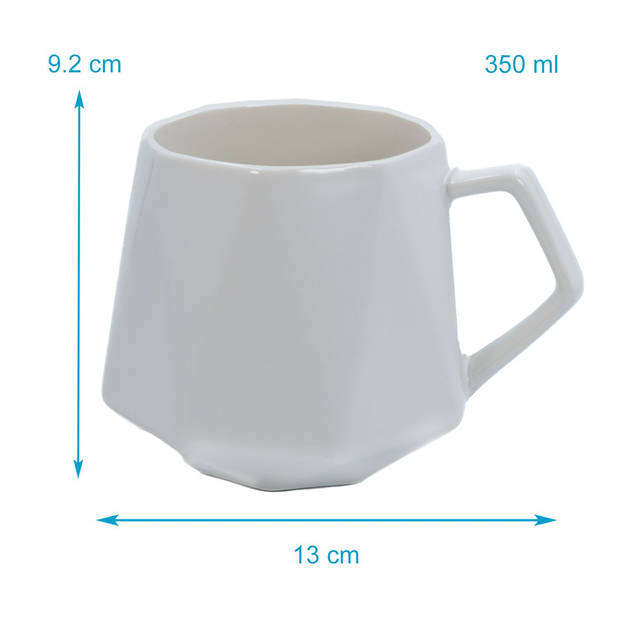 Intirilife 6x koffiekopje met fijne afwerking in het wit, inhoud van 350 ml - 13 x 10.5 x 9.2 cm - theekopje mok