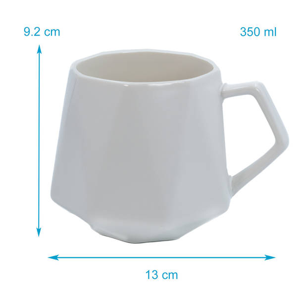 Intirilife koffiekopje met fijne afwerking in het wit, inhoud van 350 ml - 13 x 10.5 x 9.2 cm - theekopje mok