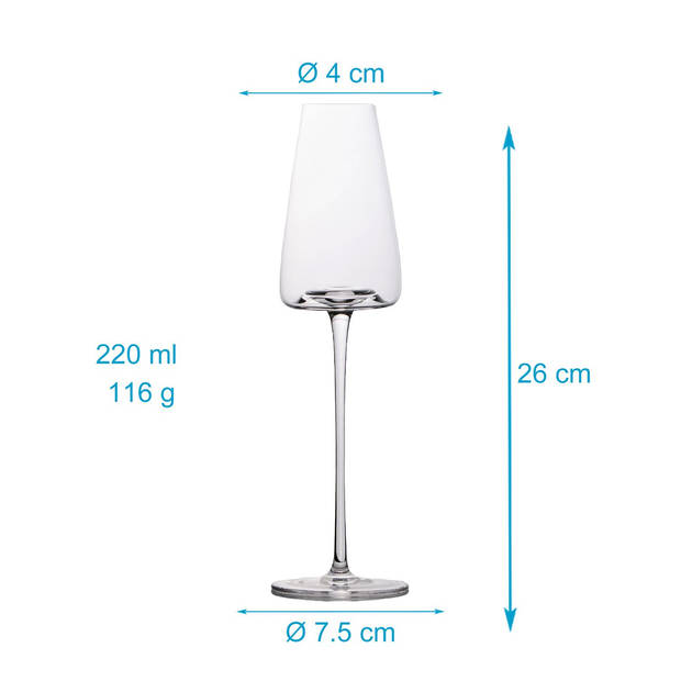 Intirilife 6x champagneglas met modern design - 220 ml - glas voor mousserende wijn, prosecco, vaatwasmachinebestendig