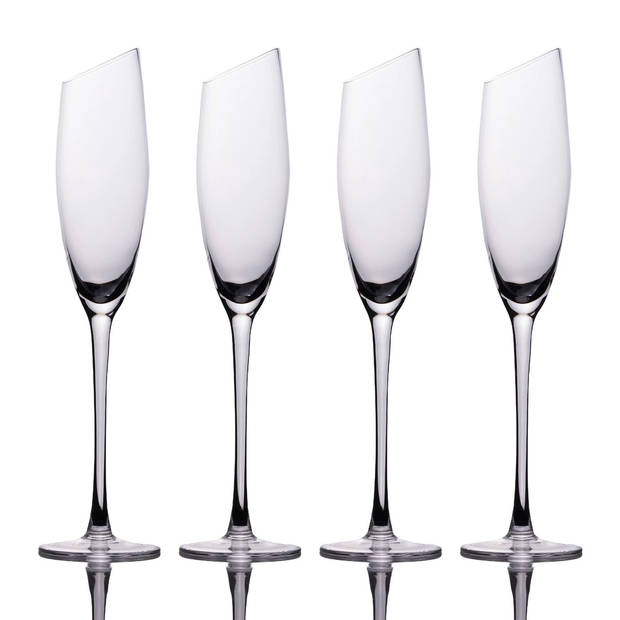 Intirilife 4x champagneglas met moderne rand - 150 ml inhoud - mousserende wijn prosecco glas vaatwasserbestendig