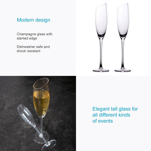 Intirilife 4x champagneglas met moderne rand - 150 ml inhoud - mousserende wijn prosecco glas vaatwasserbestendig