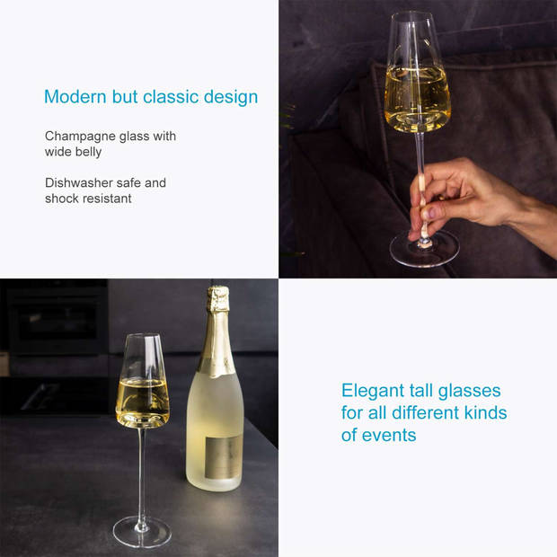 Intirilife 2x champagneglas met modern design - 220 ml - glas voor mousserende wijn, prosecco, vaatwasmachinebestendig