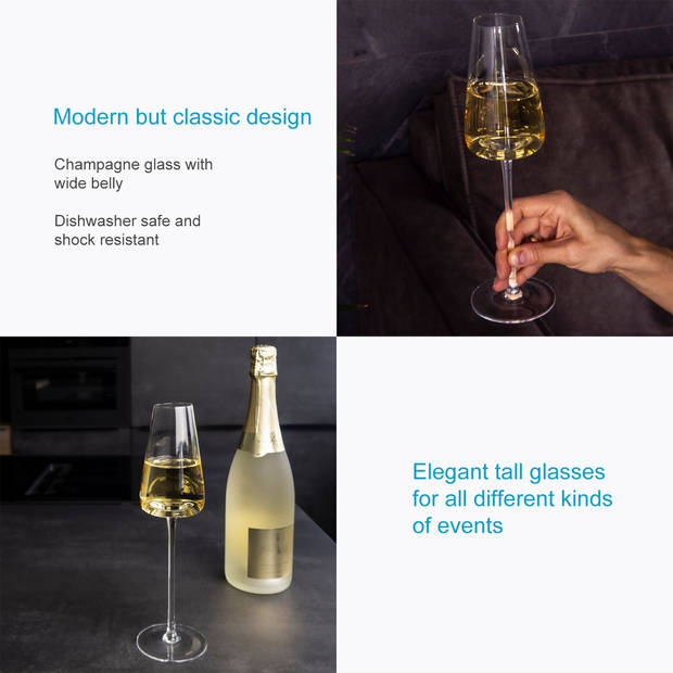 Intirilife 4x champagneglas met modern design - 220 ml - glas voor mousserende wijn, prosecco, vaatwasmachinebestendig