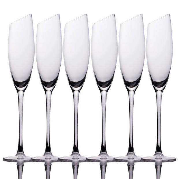 Intirilife 6x champagneglas met moderne rand - 150 ml inhoud - mousserende wijn prosecco glas vaatwasserbestendig