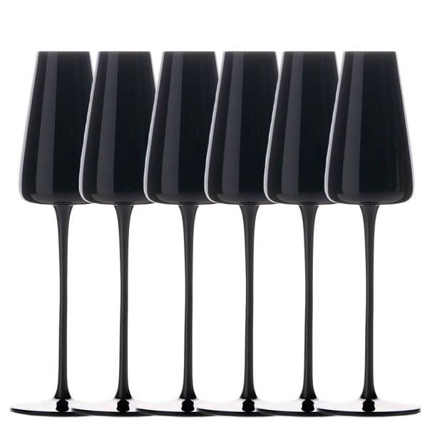Intirilife 6x champagneglas modern design zwart - 220 ml - glas voor mousserende wijn, prosecco, vaatwasmachinebestendig