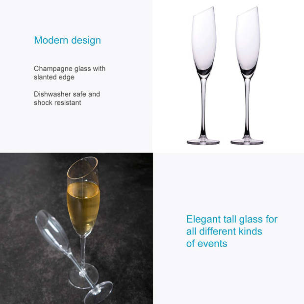 Intirilife 2x champagneglas met moderne rand - 150 ml inhoud - champagne prosecco glas vaatwasmachinebestendig