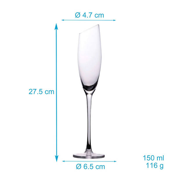 Intirilife 2x champagneglas met moderne rand - 150 ml inhoud - champagne prosecco glas vaatwasmachinebestendig