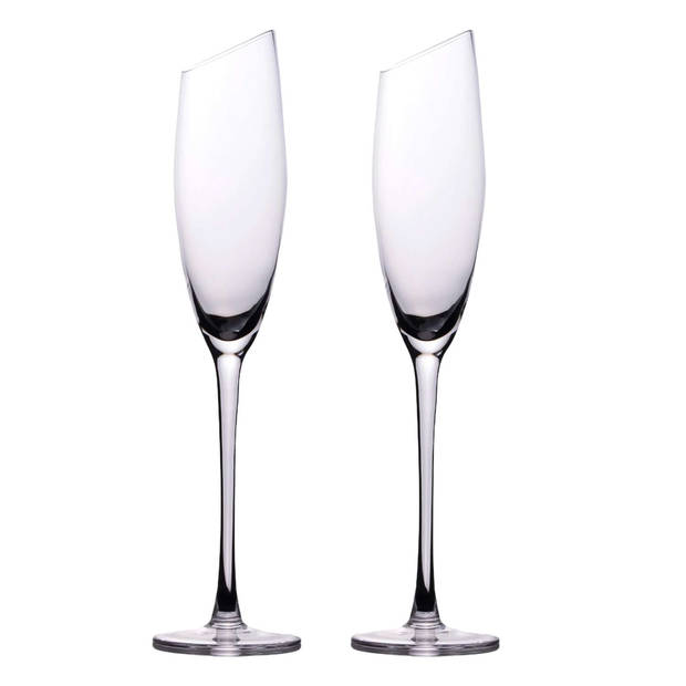 Intirilife 2x champagneglas met moderne rand - 150 ml inhoud - champagne prosecco glas vaatwasmachinebestendig