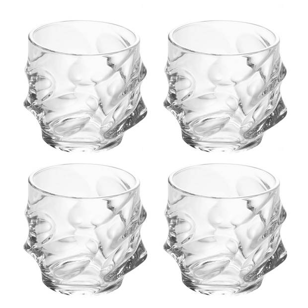 Intirilife 4x whiskyglas in crystal clear 'sculptured' - ouderwets whisky kristallen glas loodvrij in sculptuur ontwerp