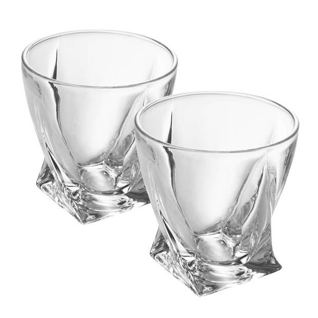 Intirilife 2x whiskyglas in crystal clear 'twisted' - ouderwets whisky kristallen glas loodvrij in sculpturaal design