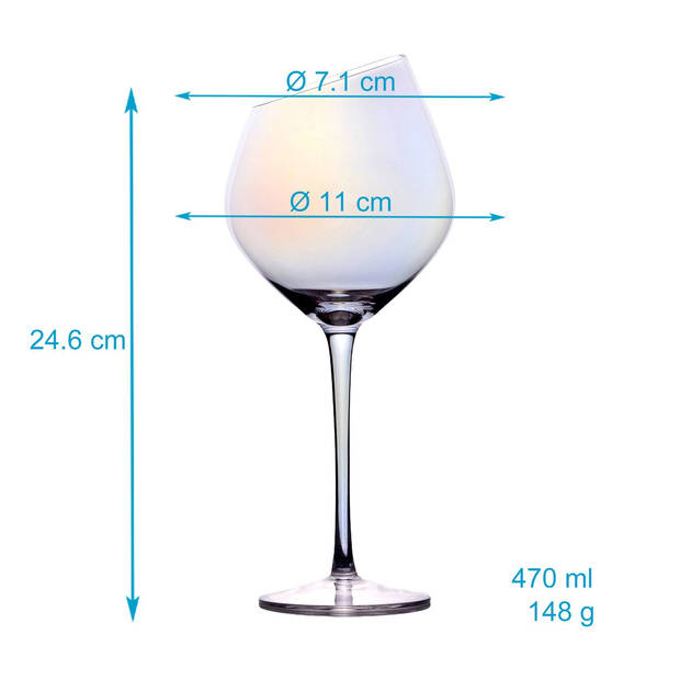 Intirilife 4x wijnglas met moderne rand - 470 ml inhoud en regenboogglans - rode witte wijnglas vaatwasmachinebestendig