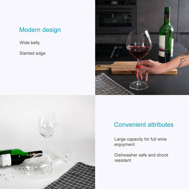 Intirilife 2x wijnglas met moderne rand - 470 ml inhoud - rode witte wijnglas vaatwasmachinebestendig kristalglas