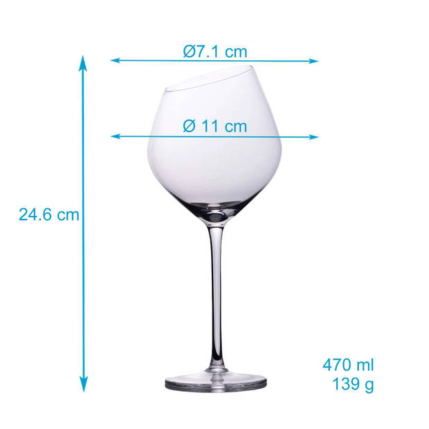 Intirilife 2x wijnglas met moderne rand - 470 ml inhoud - rode witte wijnglas vaatwasmachinebestendig kristalglas