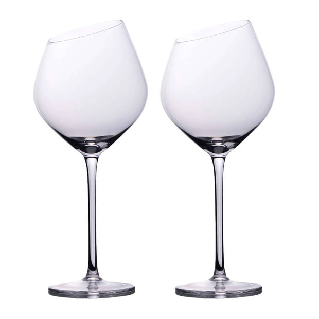 Intirilife 2x wijnglas met moderne rand - 470 ml inhoud - rode witte wijnglas vaatwasmachinebestendig kristalglas