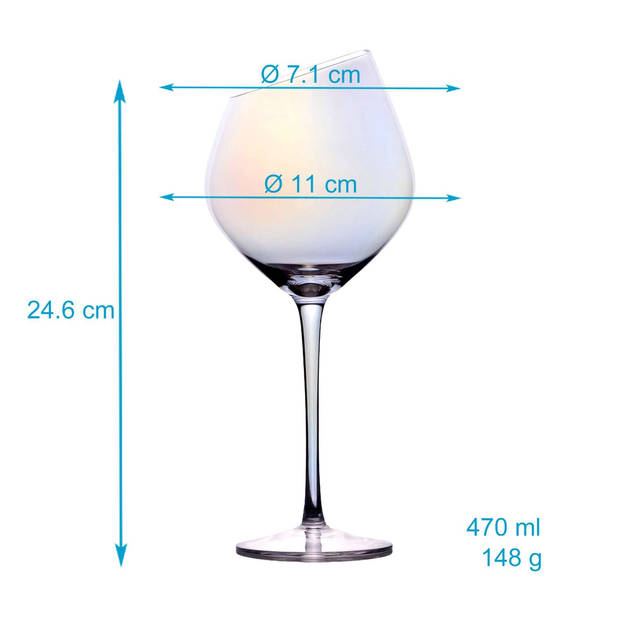 Intirilife 2x wijnglas met moderne rand - 470 ml inhoud en regenboogglans - rode witte wijnglas vaatwasmachinebestendig