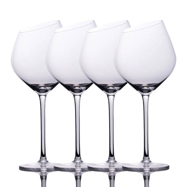 Intirilife 4x wijnglas met moderne rand - 470 ml inhoud - rode witte wijnglas vaatwasmachinebestendig kristalglas