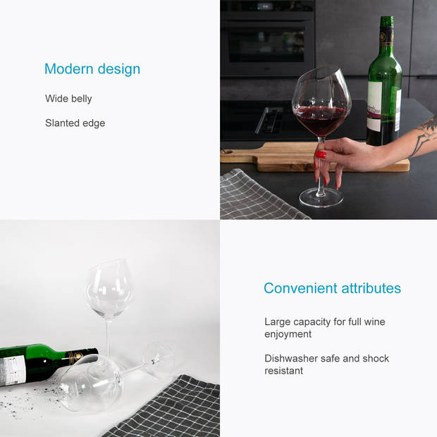Intirilife 4x wijnglas met moderne rand - 470 ml inhoud - rode witte wijnglas vaatwasmachinebestendig kristalglas