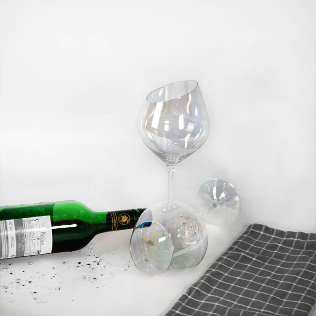 Intirilife 6x wijnglas met moderne rand - 470 ml inhoud en regenboogglans - rode witte wijnglas vaatwasmachinebestendig