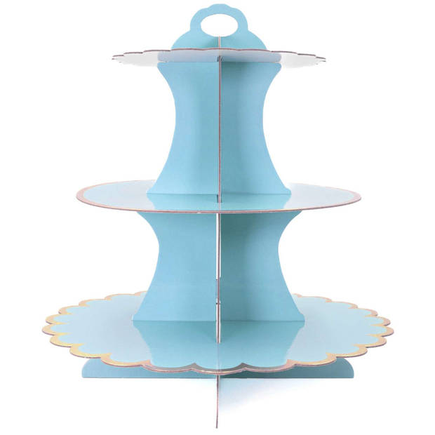 Intirilife kartonnen taartstandaard met 3 niveaus in lichtblauw - 29 / 21.5 / 16 x 35 cm - muffinstandaard van karton