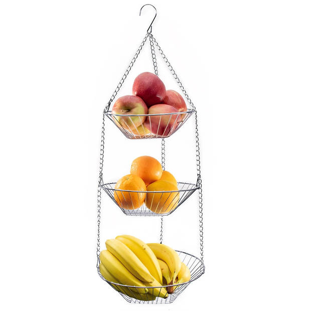 Intirilife keukenhangmand voor fruit en groenten - 3 niveaus, fruitmand om op te hangen, 3 niveaus