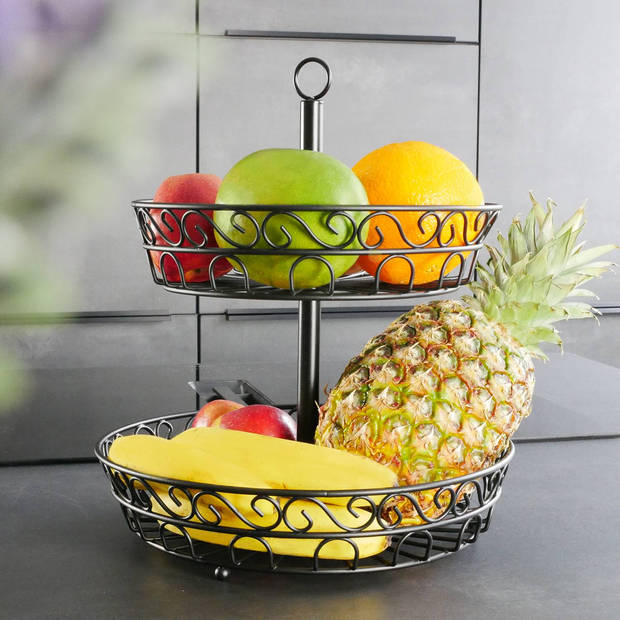 Intirilife fruitmand etagere, 2 niveaus - schaal met 2 niveaus voor staand en hangend fruit, groenten en nog veel meer.