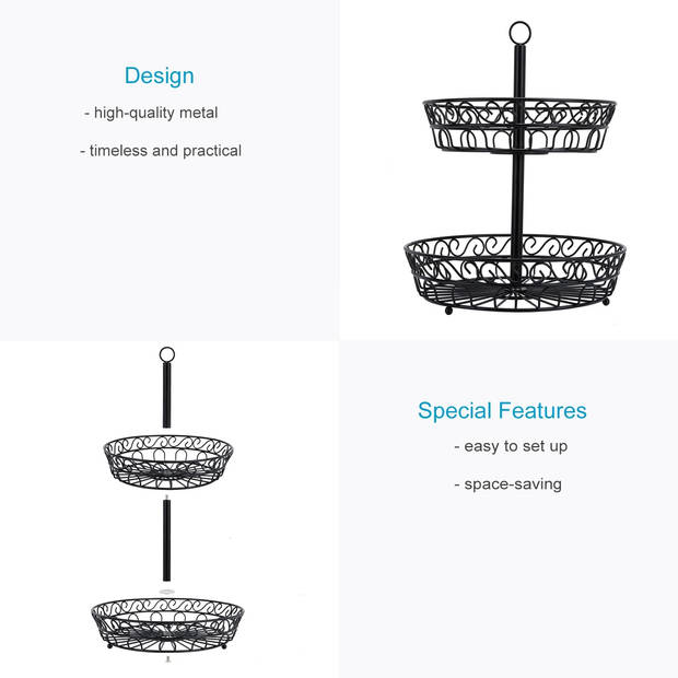 Intirilife fruitmand etagere, 2 niveaus - schaal met 2 niveaus voor staand en hangend fruit, groenten en nog veel meer.