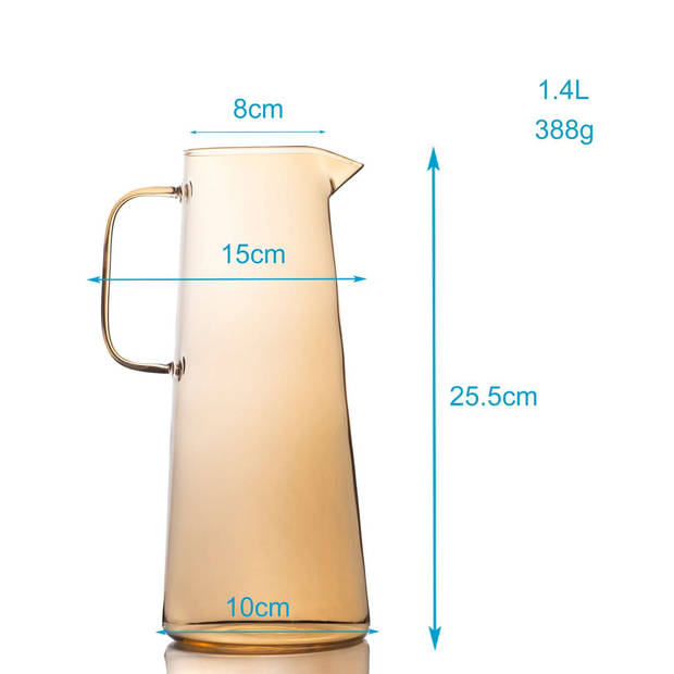 Intirilife karaf, glazen kan, in amber - 1.4 liter capaciteit - glas, waterkan met deksel en zeef