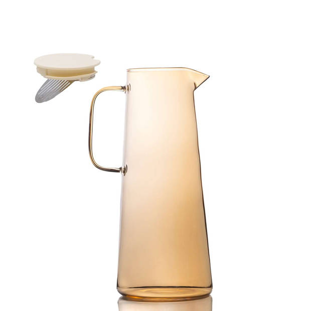 Intirilife karaf, glazen kan, in amber - 1.4 liter capaciteit - glas, waterkan met deksel en zeef