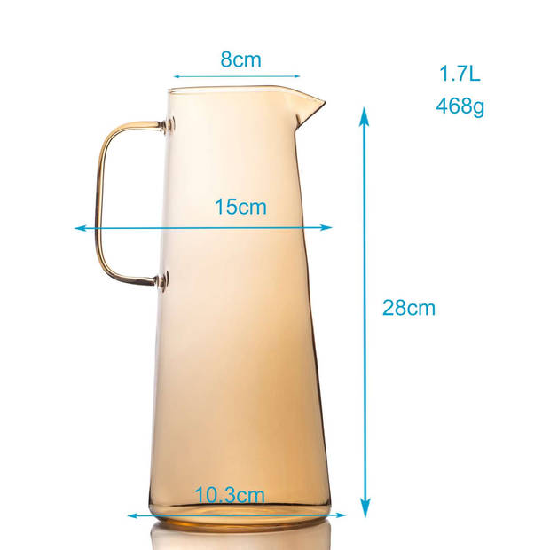 Intirilife karaf, glazen kan, in amber - 1.7 liter capaciteit - glas, waterkan met deksel en zeef