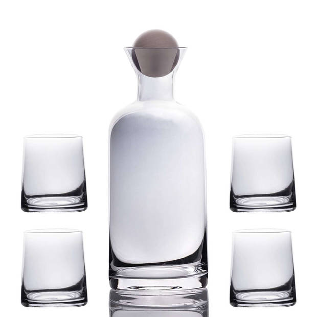Intirilife karaf met 4 glazen set gemaakt van glas met rokerig grijze kleur - karaf 1.1 liter - glazen 200 ml