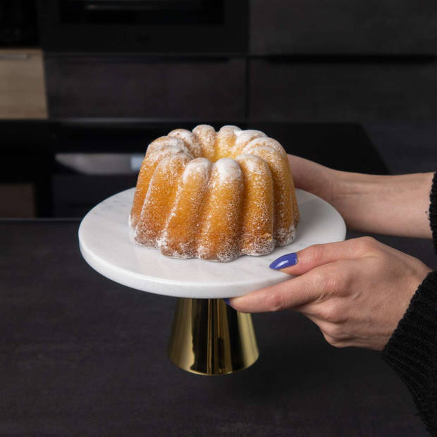 Intirilife taartplateau, taartstandaard met gouden voet en marmeren plaat - 20 x 11.3 cm - bord, schaal voor taarten
