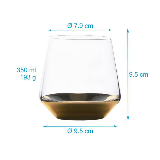 Intirilife 2x drinkglas met goudkleurige bodem - 350 ml inhoud - watersapglas kristalglas tumbler schokbestendig