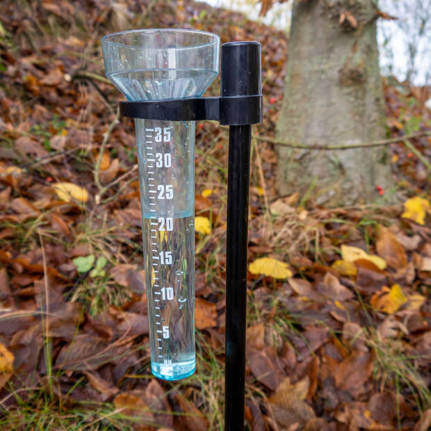 Intirilife regenmeter transparante met houder 35 mm/m² - 24.5 x 8.4 cm - regenmeetapparaat voor tuin met groot display