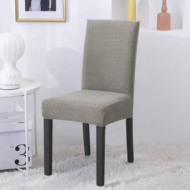 Intirilife 2x elastische stoelhoes in gedessineerd crème met 38 - 45 cm zitting en 45 - 65 cm rugleuninghoogte