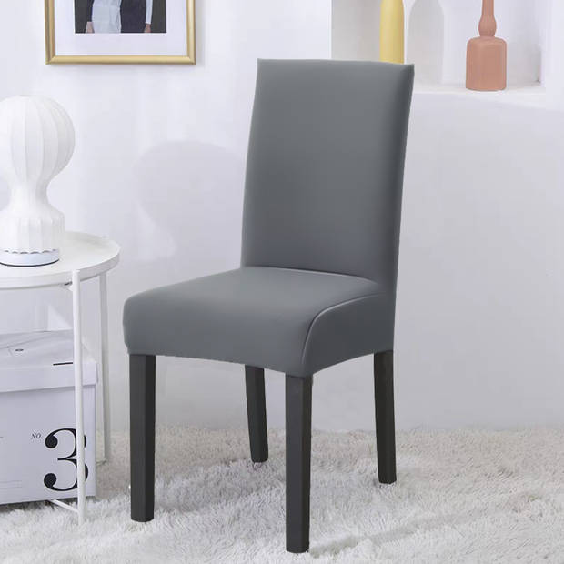 Intirilife 6x elastische stoelhoes in grijs met 38 - 45 cm zitting en 45 - 65 cm rugleuninghoogte stoelbekleding