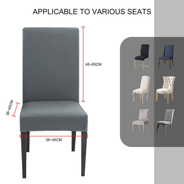 Intirilife 4x elastische stoelhoes in grijs met 38 - 45 cm zitting en 45 - 65 cm rugleuninghoogte stoelbekleding