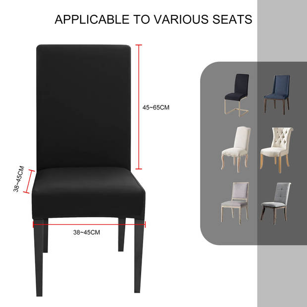 Intirilife 6x elastische stoelhoes in zwart met 38 - 45 cm zitting en 45 - 65 cm rugleuninghoogte stoelbekleding