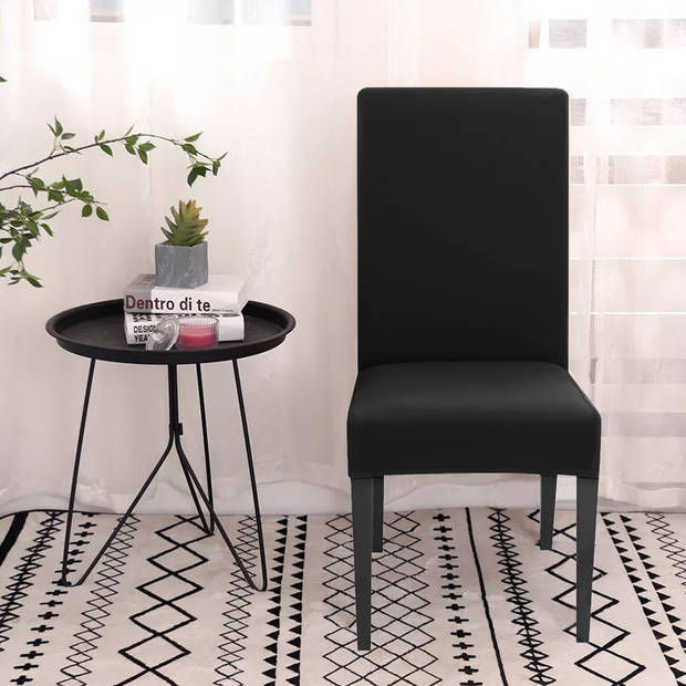 Intirilife 2x elastische stoelhoes in zwart met 38 - 45 cm zitting en 45 - 65 cm rugleuninghoogte stoelbekleding