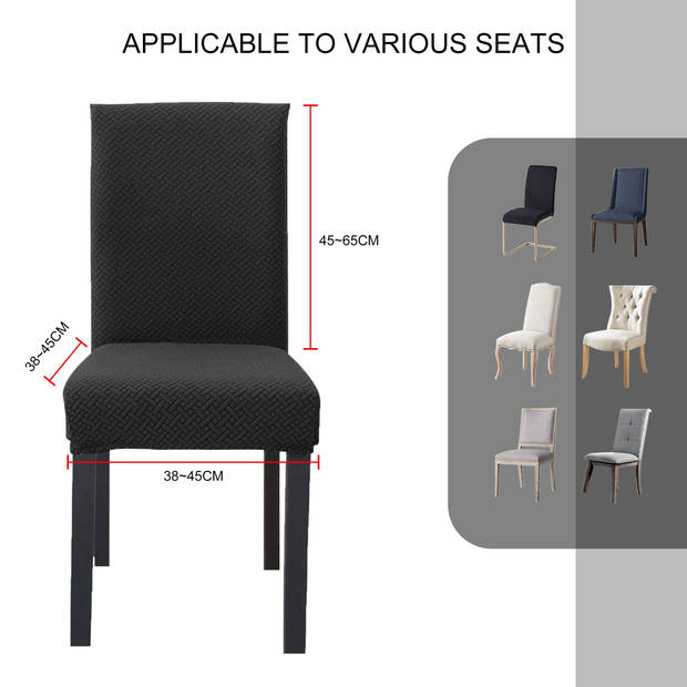Intirilife 6x elastische stoelhoes in gedessineerd zwart met 38 - 45 cm zitting en 45 - 65 cm rugleuninghoogte