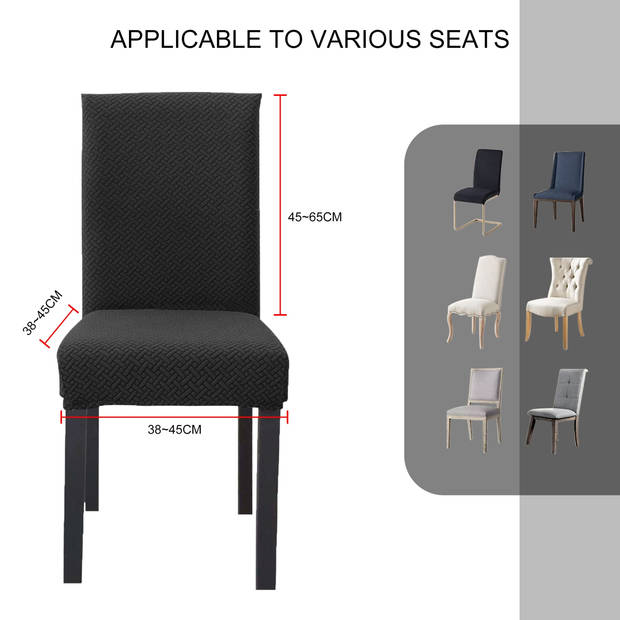 Intirilife 4x elastische stoelhoes in gedessineerd zwart met 38 - 45 cm zitting en 45 - 65 cm rugleuninghoogte