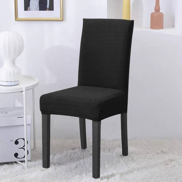 Intirilife 2x elastische stoelhoes in gedessineerd zwart met 38 - 45 cm zitting en 45 - 65 cm rugleuninghoogte